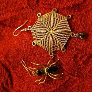 Gold and Black Spider Web Earrings